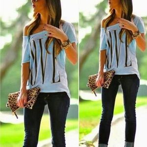 NEW.retro fashion off the shoulder LOVE Tee blouse